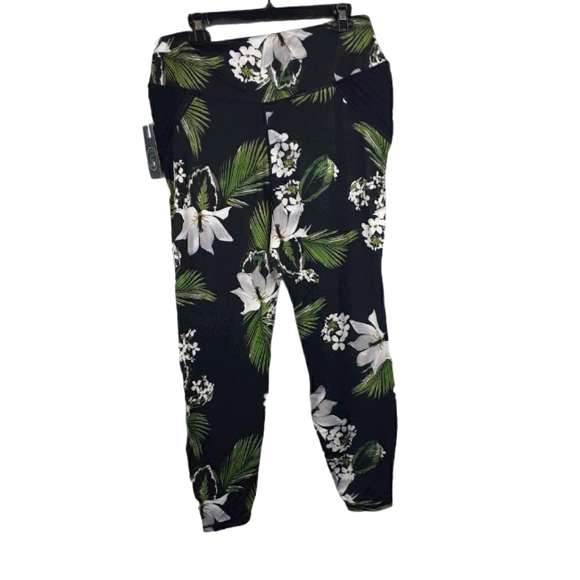 2LIV Womens Plus Size 2X Black Floral Fitness Workout Legging Pants - Picture 2 of 2